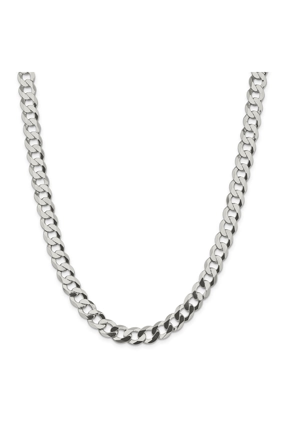 925 Sterling Silver 9.75mm Close Link Flat Curb Chain 22 Inch