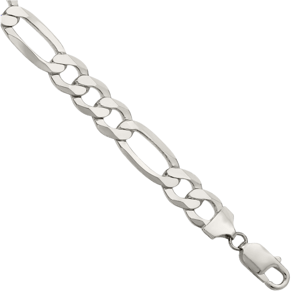 925 Sterling Silver 9.7mm Figaro Link Chain Bracelet