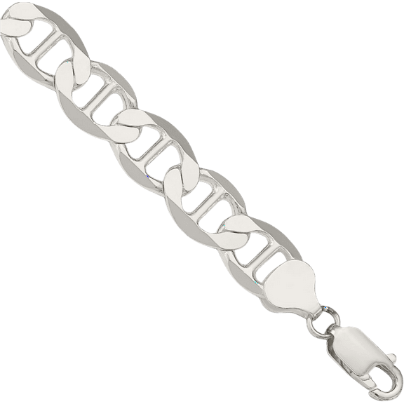925 Sterling Silver 9.95mm Anchor Mariner Link Chain Bracelet