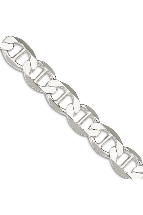 925 Sterling Silver 9.95mm Semi-solid Flat Nautical Ship Mariner Anchor Chain Necklace 26 Inch Chain Necklace for Women