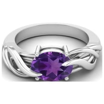 925 Sterling Silver 9X7MM Oval Shape Amethyst Solitaire Women Mother's Day Gift Ring