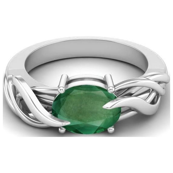 925 Sterling Silver 9X7MM Oval Shape Emerald Solitaire Women Valentines Day Gifts Ring