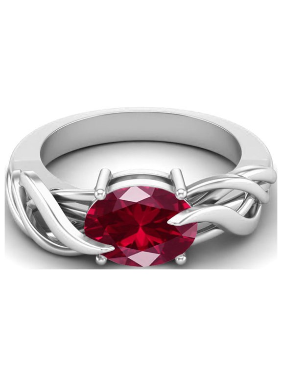 925 Sterling Silver 9X7MM Oval Shape Synthetic Ruby Solitaire Women Valentines Day Gifts Ring