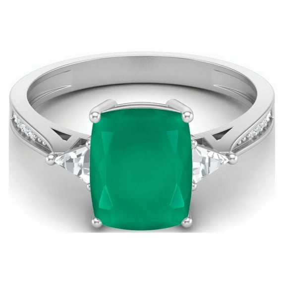 925 Sterling Silver 9X7mm Cushion Green Onyx Solitaire Women Mother's Day Gift Ring