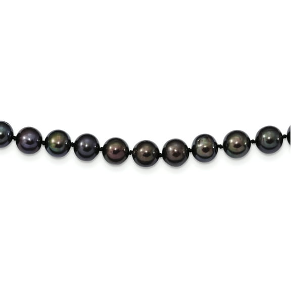 925 Sterling Silver 8mm Black Near Round Freshwater Cultured Pearl Necklace Chain