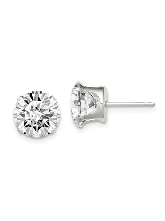 925 Sterling Silver 9mm Round Snap Set CZ Stud Earrings; for Adults and Teens; for Women and Men
