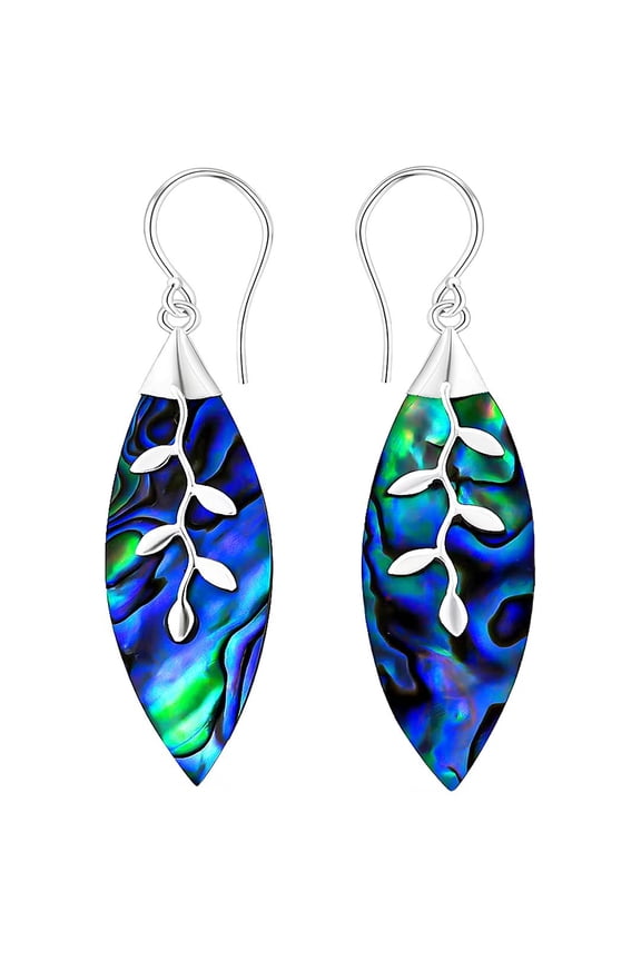 925 Sterling Silver Abalone Shell Dangle Drop Earrings Beach Jewelry for Women (Leaf) Costume Jewelry for Women Birthday Christmas Gifts