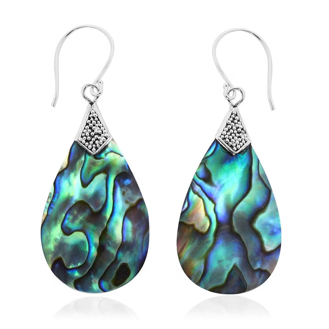 Abalone Shell Dangle Earrings for Women Sterling Silver 925 - Unique Vintage Beach Boho Earrings - Costume Jewelry Anniversary Engagement Birthday Christmas Gifts for Her