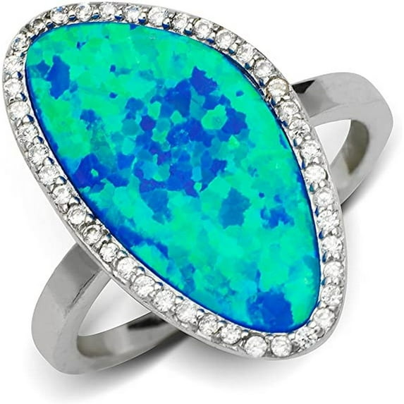 925 Sterling Silver Abstract Simulated Blue Opal and Cubic Zirconia Cocktail Ring Size 7 Ring for Women