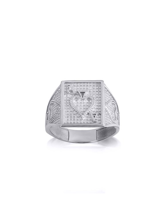 925 Sterling Silver Ace Of Spades Playing Cards Hammered Signet Ring (Size 9.25)