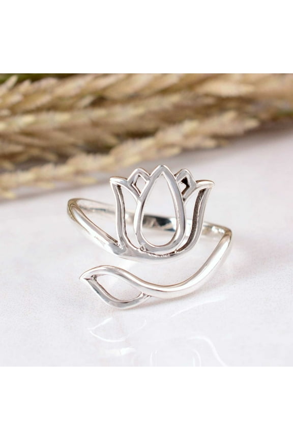 925 Sterling Silver Adjustable Lotus Flower Ring, Lotus Flower Ring