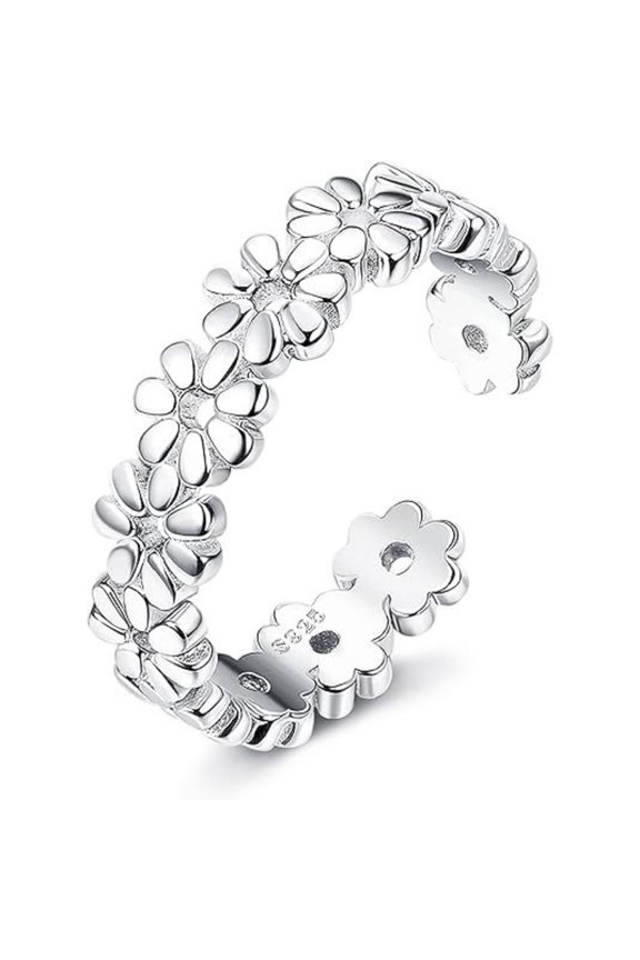 925 Sterling Silver Stackable Toe Ring for Women, Half Eternity Open Cuff, Daisy Floral Minimalist Stacking Jewelry.