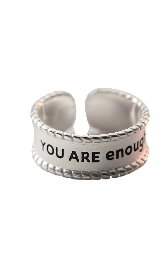 925 Sterling Silver Adjustable Open Ring - 1pc Wide Band Letter Design for Women - Daily & Party Wear, Ideal Gift,Silvery