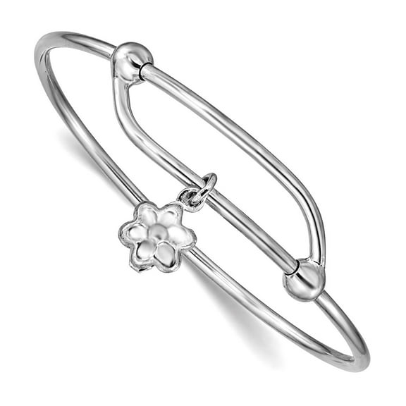925 Sterling Silver Adjustable Rhodium Plated Polished Flower Bangle Bracelet 17mm Wide Cuff Bracelet for Women