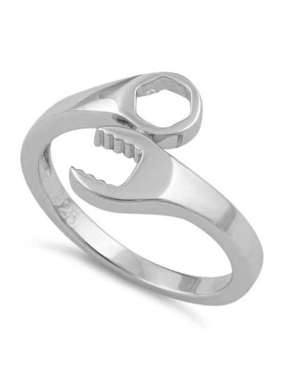 925 Sterling Silver Adjustable Wrench Ring Mechanic Tool Gift for Boyfriend