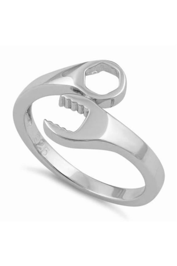 925 Sterling Silver Adjustable Wrench Ring Mechanic Tool Gift for Boyfriend