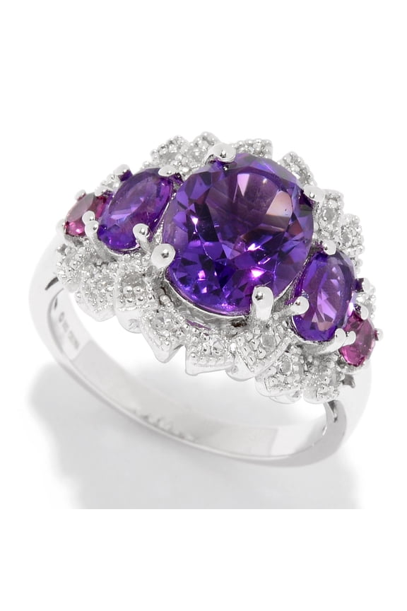925 Sterling Silver African Amethyst,Rhodolite Garnet,White Topaz Ring