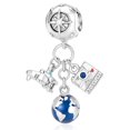 thumbnail image 1 of 925 Sterling Silver Airplane, Blue Globe Camera Triple Dangle Charm for Bracelet Charms Bangle Pendant Jewelry, 1 of 3