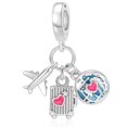 thumbnail image 1 of 925 Sterling Silver Airplane, Luggage Globe Travel Triple Dangle Charm for Bracelet Charms Bangle Pendant Jewelry, 1 of 3