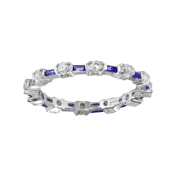 925 Sterling Silver Alternating Blue Clear Cubic Zirconia Eternity Band Ring Jewelry Female Size 8