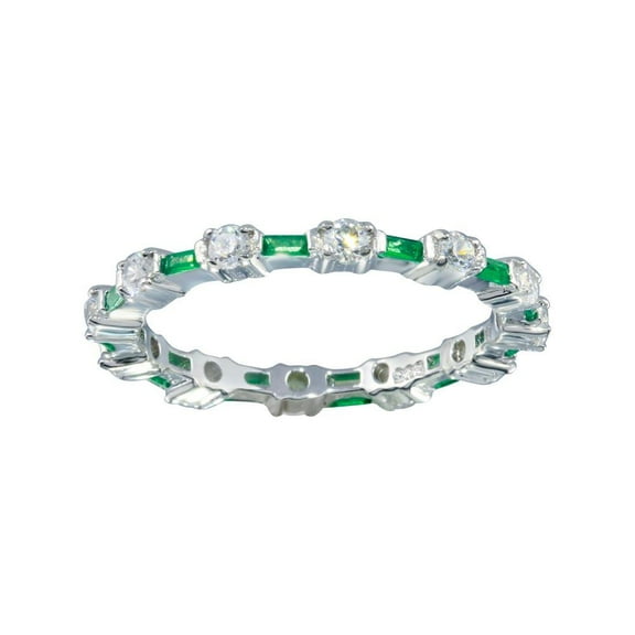 925 Sterling Silver Alternating Green Clear Cubic Zirconia Eternity Ring Band Jewelry Female Size 9