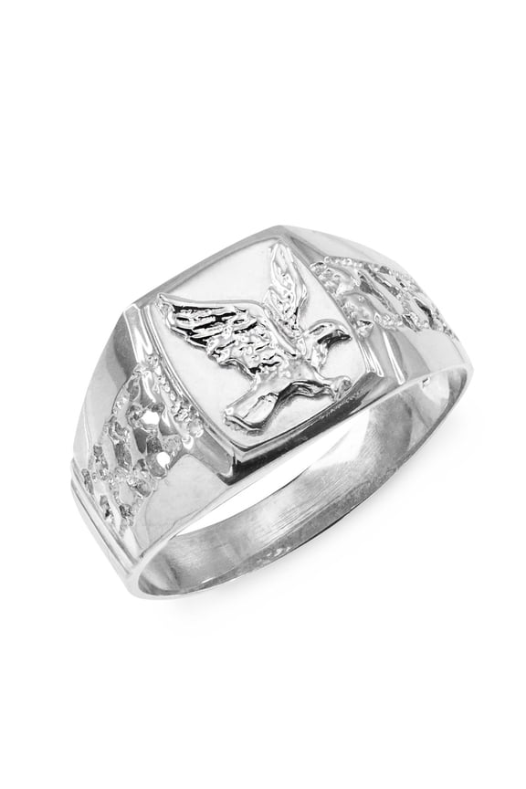 .925 Sterling Silver American Bald Eagle Men's Ring (Size 8)