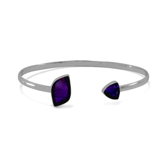 925 Sterling Silver Amethyst Cuff Bracelet Rough Cut Ends One Triangle End 8mm X 8mm Other Shap Cuff Bracelet for Women