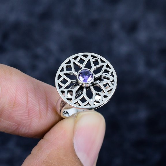 925 Sterling Silver Amethyst Gemstone Handmade Jewelry Ring Size 5
