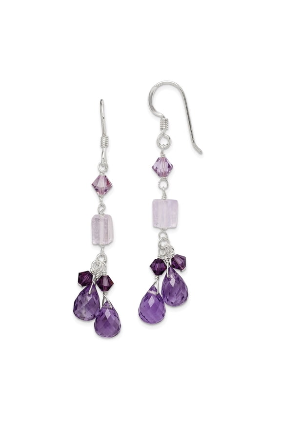 925 Sterling Silver Amethyst/Lavender Quartz/Crystal Combination Earrings; for Adults and Teens; for Women and Men