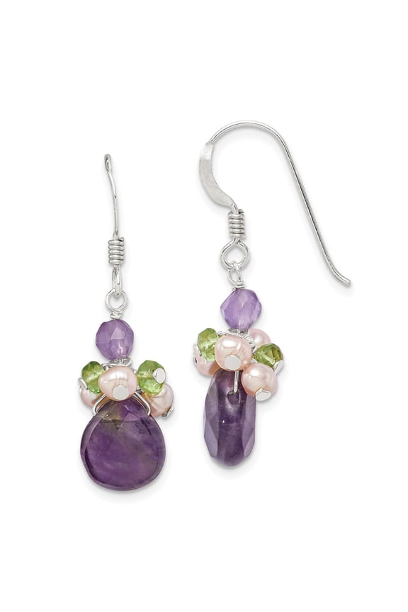 925 Sterling Silver Amethyst/Peridot/Peach Freshwater Cultured Pearl Earrings Fine Jewelry For Women Gifts For Her