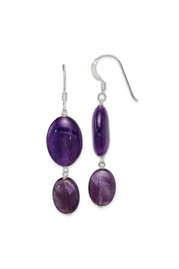 925 Sterling Silver Amethyst and Dark Purple Jade Earrings; for Adults and Teens; for Women and Men