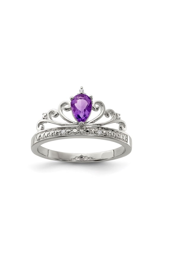 925 Sterling Silver Amethyst and Diamond Teardrop Ring Fine Jewelry For Women Gifts For Her, Size 6