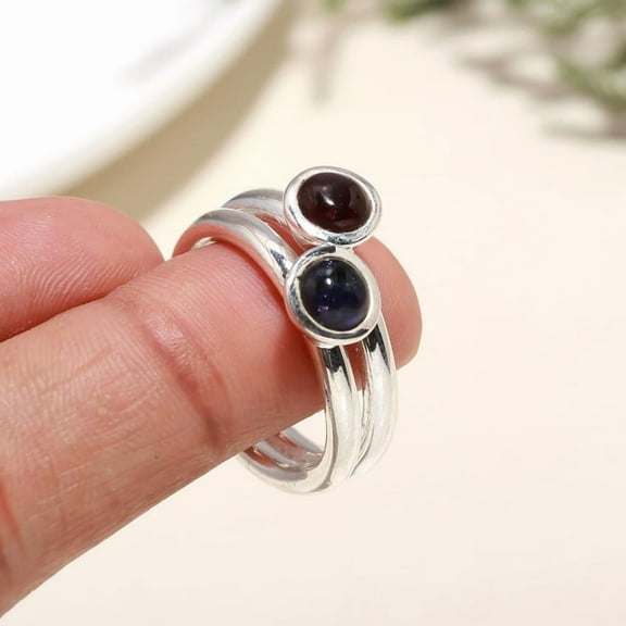925 Sterling Silver Amethyst and Garnet Gemstone Statement Ring – Handmade Designer Jewelry for Women