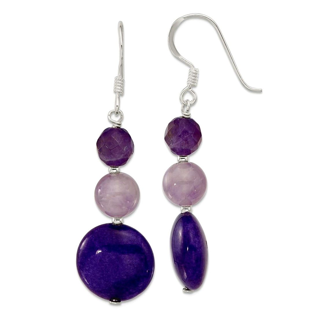 925 Sterling Silver Amethyst and Purple Quartz Shepherd Hook Earrings 49.5x14mm Wide Stud Earring for Women