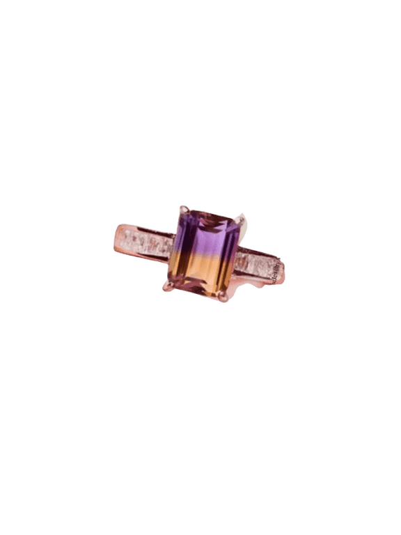 925 Sterling Silver Ametrine Doublet Quartz Ring Octagon Cut Bi-Color Ametrine Engagement Ring, Dainty Wedding Ring for Her Black Vermeil 12.5