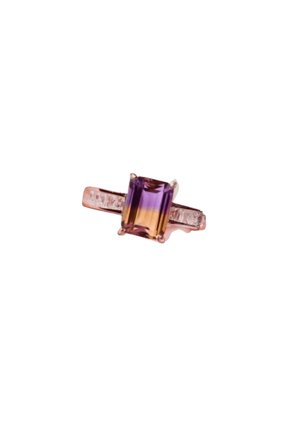 925 Sterling Silver Ametrine Doublet Quartz Ring Octagon Cut Bi-Color Ametrine Engagement Ring, Dainty Wedding Ring for Her Gold 4