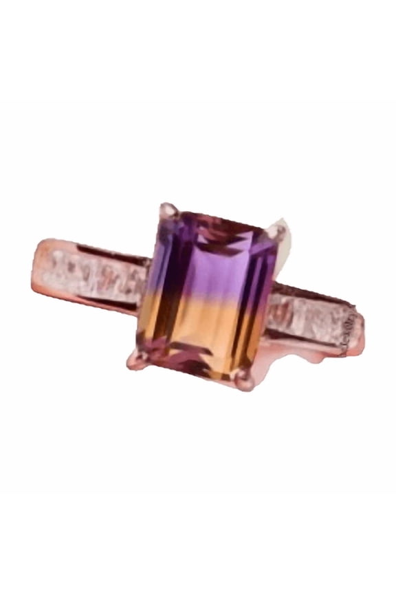 925 Sterling Silver Ametrine Doublet Quartz Ring Octagon Cut Bi-Color Ametrine Engagement Ring, Dainty Wedding Ring for Her Gold 6