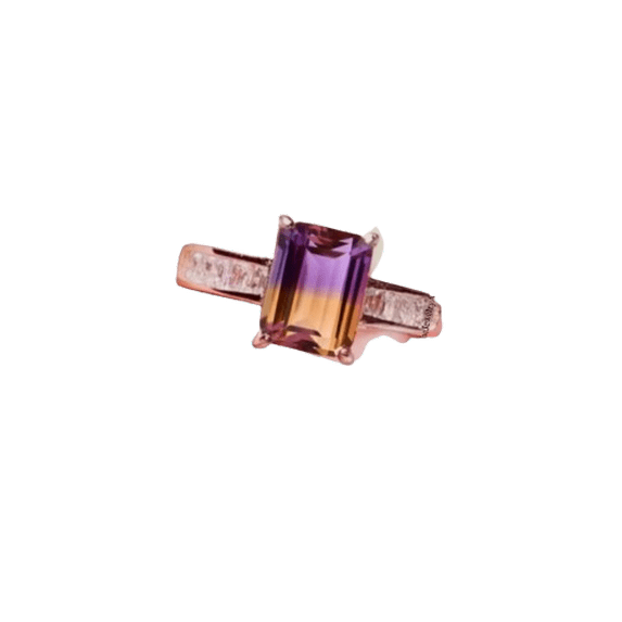 925 Sterling Silver Ametrine Doublet Quartz Ring Octagon Cut Bi-Color Ametrine Engagement Ring, Dainty Wedding Ring for Her Rose Gold 10