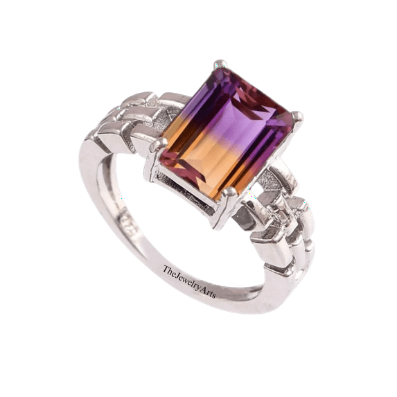 925 Sterling Silver Ametrine Engagement Ring Elegant Dual-Tone Gems Statement Ring for Everyday Wear or Special Occasions Silver 12.5