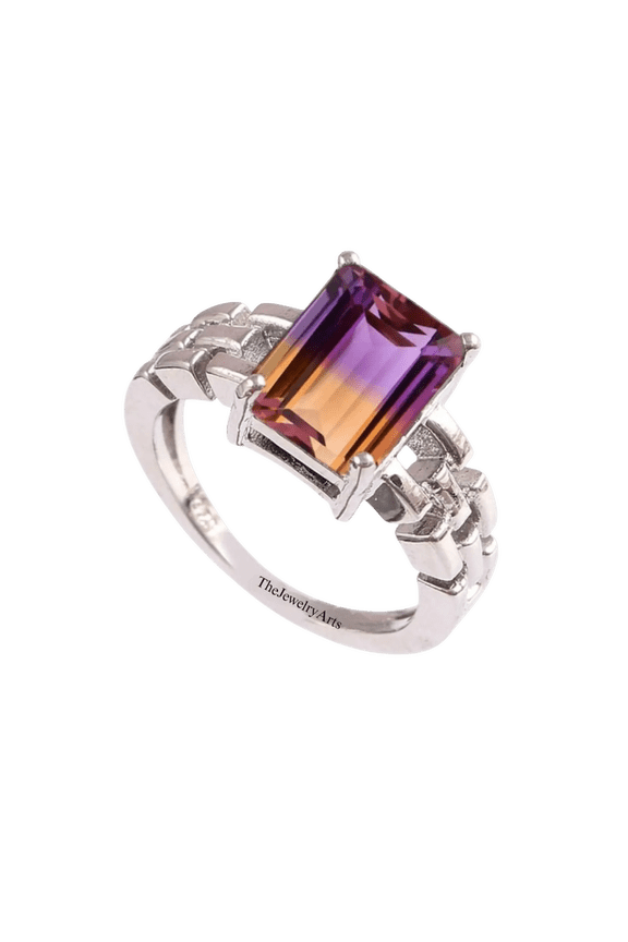 925 Sterling Silver Ametrine Engagement Ring Elegant Dual-Tone Gems Statement Ring for Everyday Wear or Special Occasions Silver 9