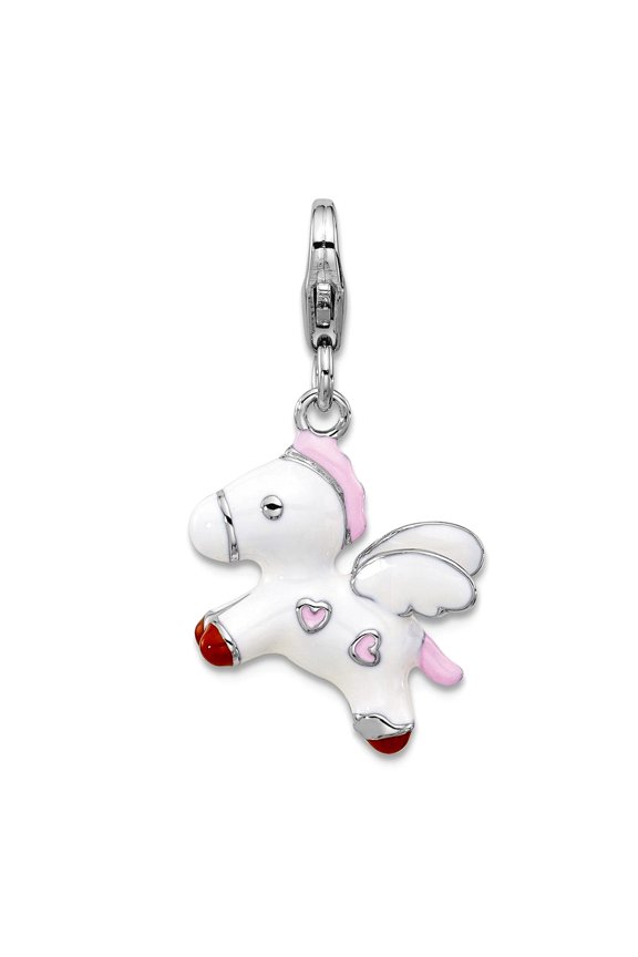 925 Sterling Silver Amore La Vita Rhodium Plated Enameled 3-d Pegasus Charm 28.5x14.3mm Wide Pendant Necklace for Women