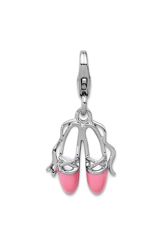 925 Sterling Silver Amore La Vita Rhodium Plated Enameled Ballet Shoes Charm 24x11.9mm Wide Pendant Necklace for Women