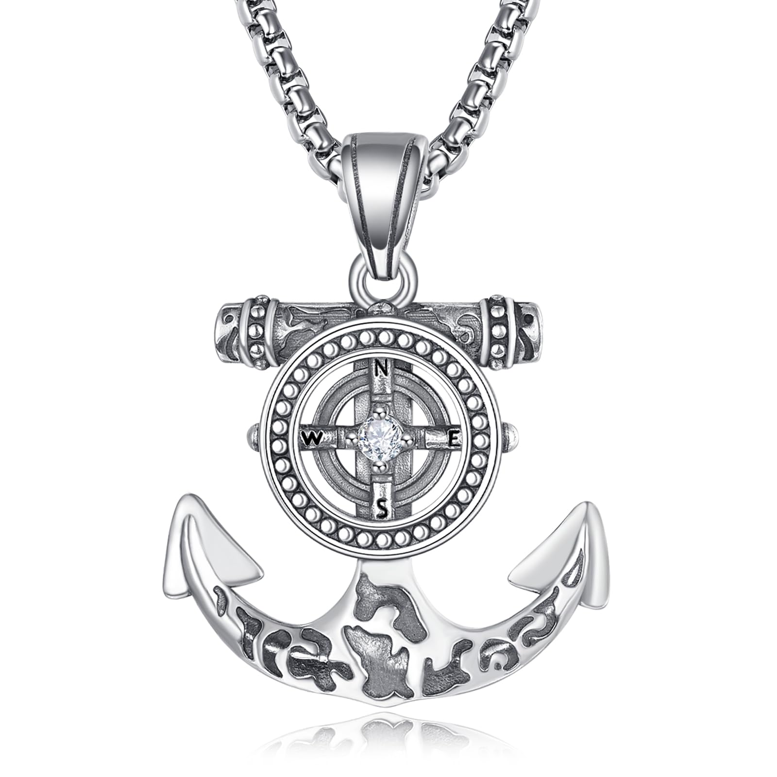 925 Sterling Silver Anchor Necklace for Men and Women Compass Necklace Anchor Jewelry Gift