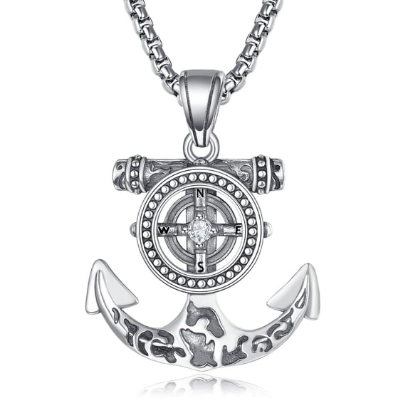 925 Sterling Silver Anchor Necklace for Men and Women Compass Necklace Anchor Jewelry Gift