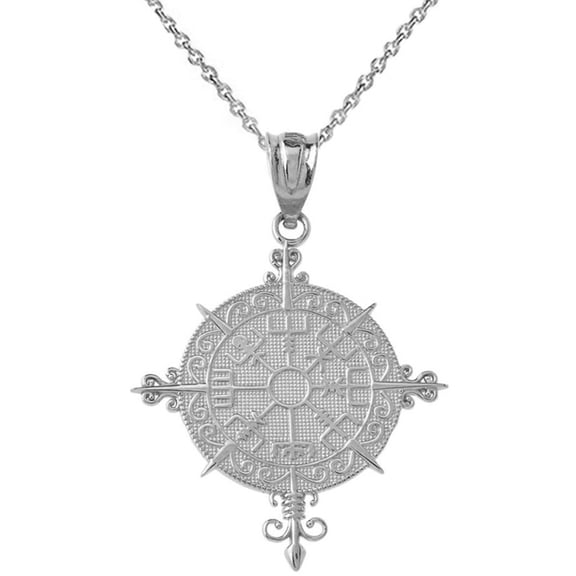 .925 Sterling Silver Ancient Viking Compass Pendant Necklace (Pendant with 20" chain)