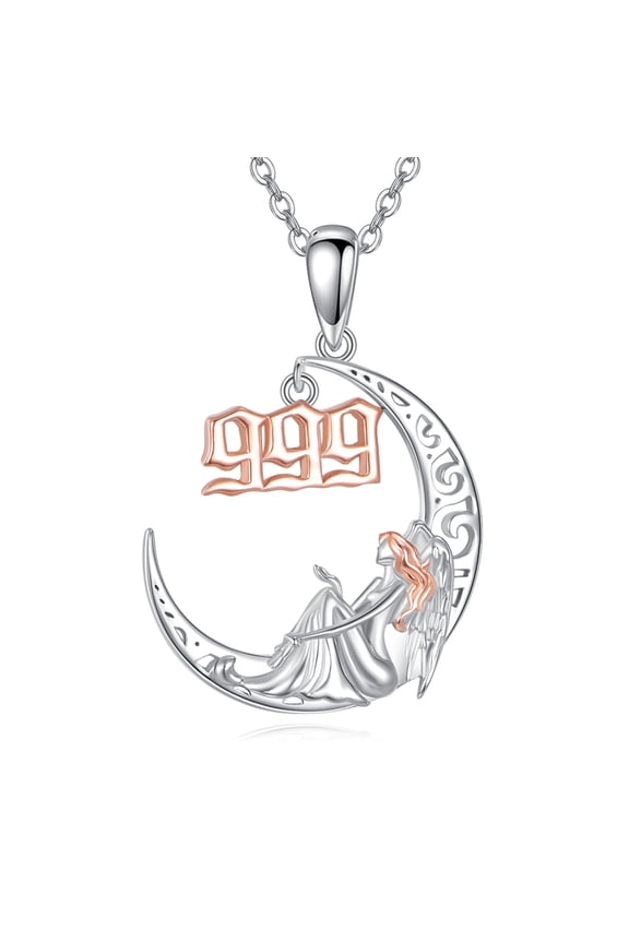 925 Sterling Silver Angel Number 999 Necklace Moon Ladies Jewelry Fine Gifts for Women