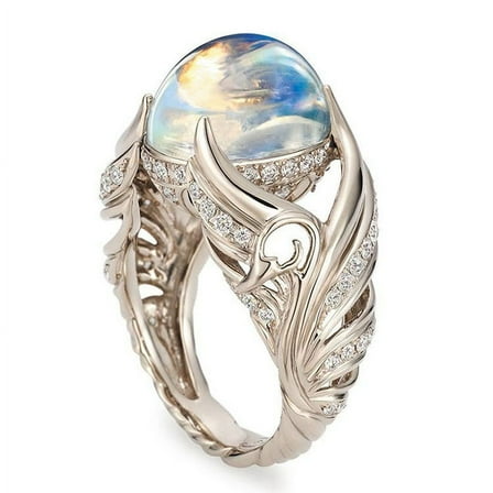 925 Sterling Silver Angel Wings Charming Moonstone Diamond Rings
