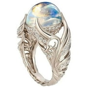 BLISS 925 Sterling Silver Angel Wings Charming Moonstone Diamond Rings