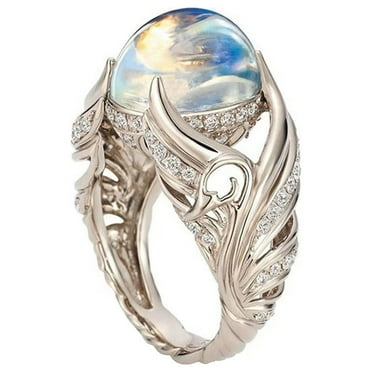 925 Sterling Silver Angel Wings Charming Moonstone Diamond Rings