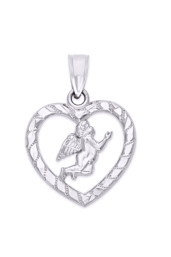 925 Sterling Silver Angel in a Heart Pendant - Religious Jewelry Gifts for Women - Golden Fire